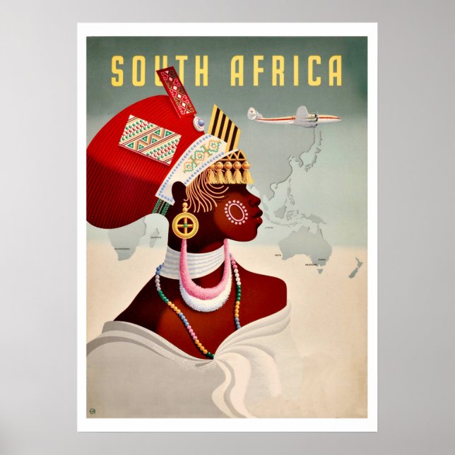 Sydlig Afrika, afrikansk kvinna, vintage flygresa Poster (Framsidan)