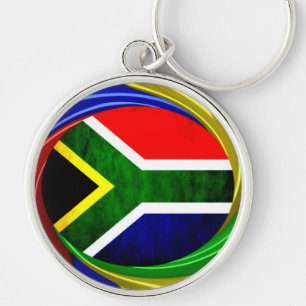 Sydlig Afrika Flagga: Dynamic Swirl Motif Rund Silverfärgad Nyckelring