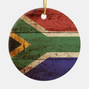 Sydlig Afrika Flagga på gammal trägrain Julgransprydnad Keramik