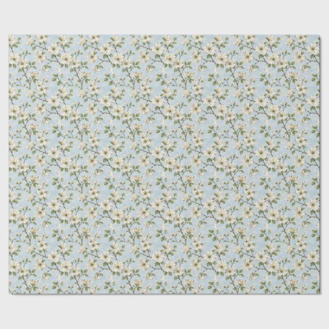 Sydlig blomsterdogwood-mönster på mjuk blå presentpapper (Seam)
