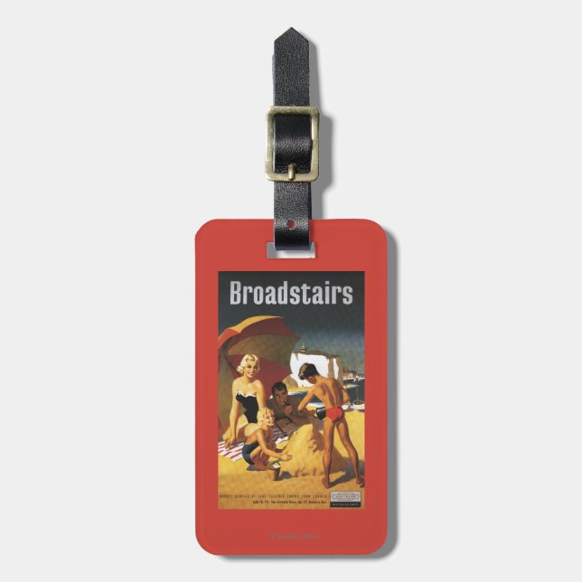 Sydlig brittisk järnvägfamilj på strand bagagebricka (Vertikal Framsida)