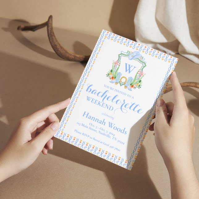 Sydlig Grandmillennial Bachelorette med monogram Inbjudningar (Skapare uppladdad)