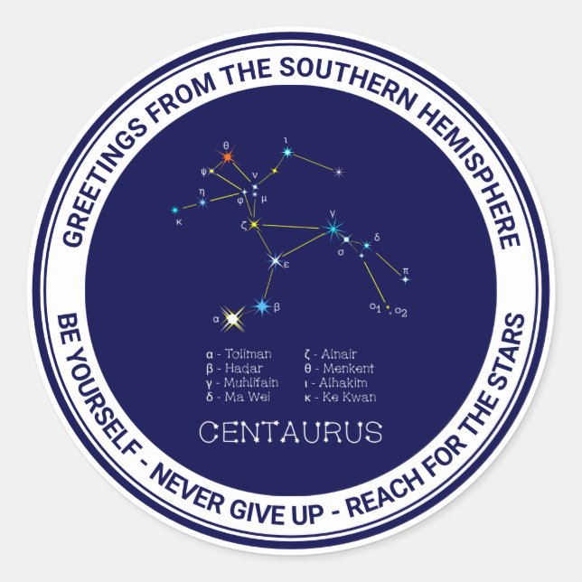 Sydlig hemisphere Constellation Centaurus Runt Klistermärke (Framsida)