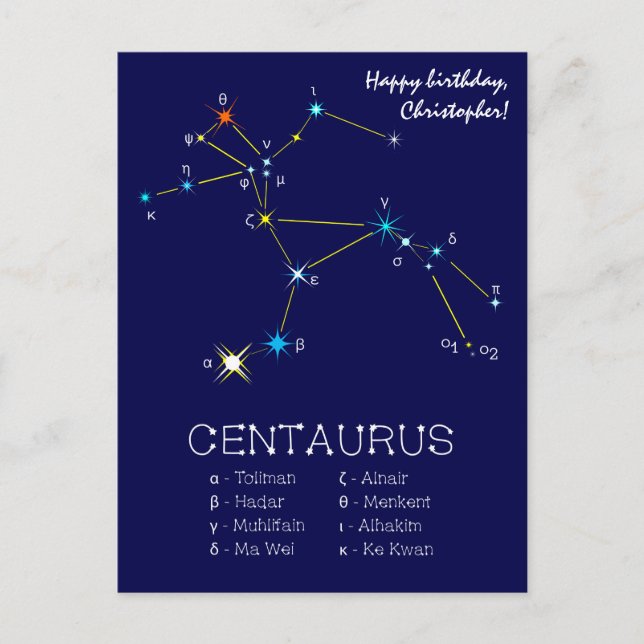 Sydlig hemisphere Constellation Centaurus Vykort (Framsida)