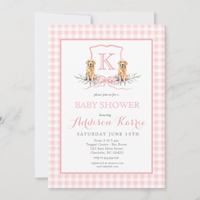Sydlig hund Monogram Crest Baby Shower Inbjudan (Framsida)
