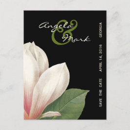 Sydlig Magnolia Blommig Bröllop | Elegant Svart Meddelande Vykort