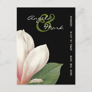 Sydlig Magnolia Blommig Bröllop   Elegant Svart Meddelande Vykort