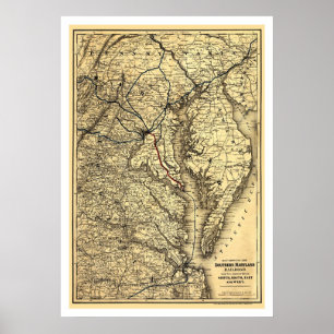 Sydlig Maryland järnvägkarta 1881 Poster