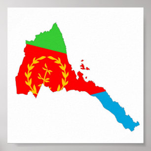 Sydlig silhuett av arten Eritrea land flagga karta Poster