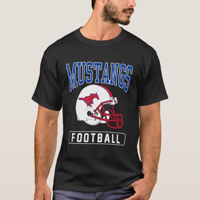 Sydmetodist Smu Mustangs Football Helmet T Shirt (Framsida)