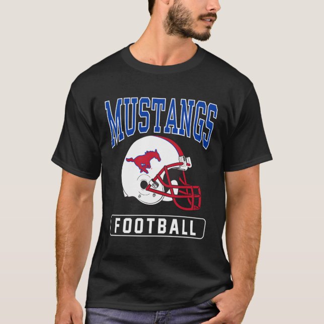 Sydmetodist Smu Mustangs Football Helmet T Shirt (Framsida)