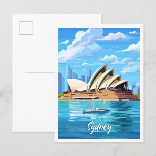 Sydney Australia Art Vintage resor Illustration Vykort