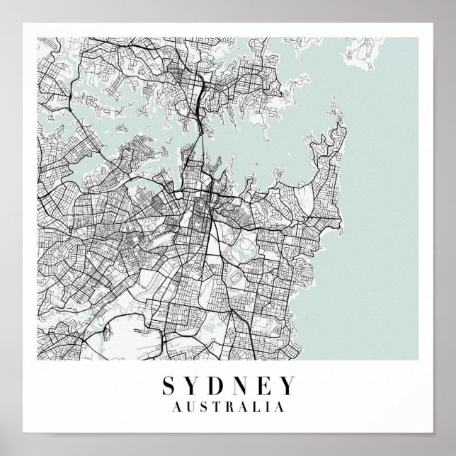 Sydney Australia Blue Vatten Street Karta Poster (Framsidan)