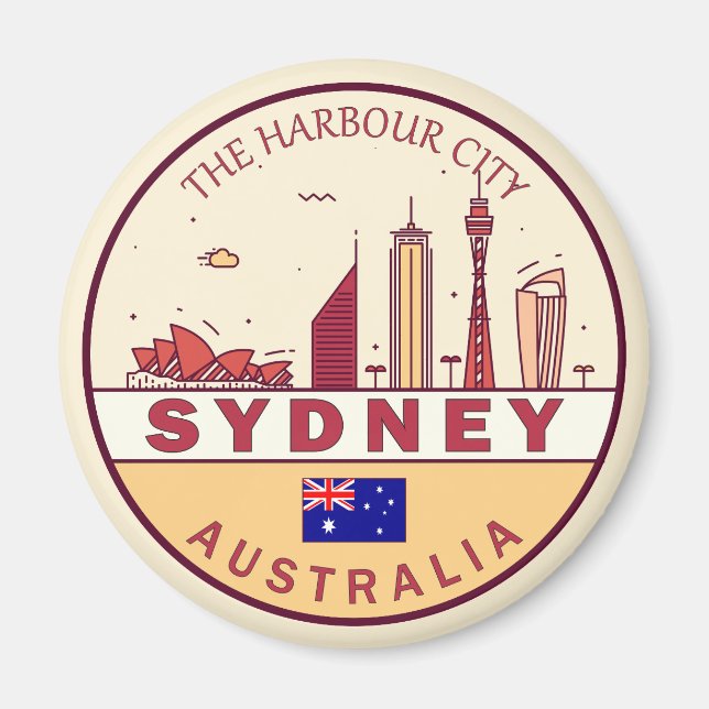 Sydney Australia City Skyline Emblem Magnet (Framsidan)