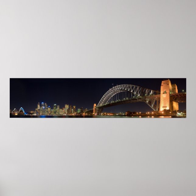 Sydney australia Harbor Bridge på nattpanorama Poster (Framsidan)