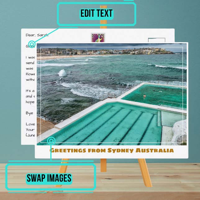 Sydney Australia med Bondi Beach & Icebergs Bassän Vykort (Please enjoy our design and see the others in the collection.)
