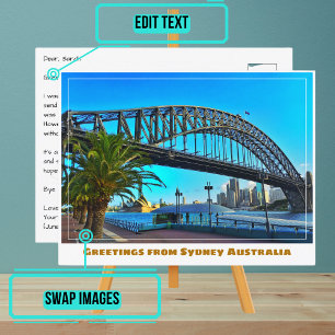 Sydney Australia med Bridge and Opera House Vykort