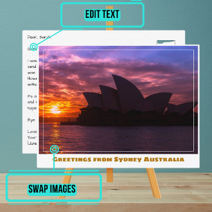 Sydney Australia med Opera House i Sunset Vykort