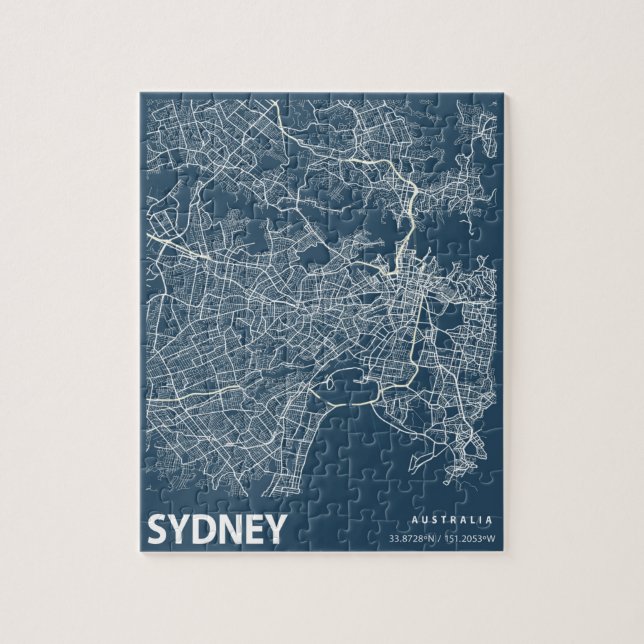 Sydney Australia Minimalist City Karta Line Art Bl Pussel (Vertikal)