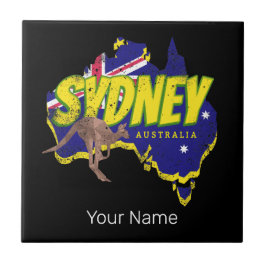 Sydney Australia Retro Kangaroo och Flagga Vintage Kakelplatta