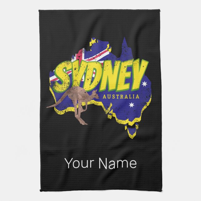 Sydney Australia Retro Kangaroo och Flagga Vintage Kökshandduk (Vertikal)