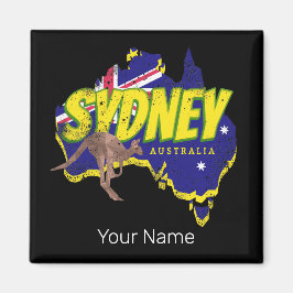 Sydney Australia Retro Kangaroo och Flagga Vintage Magnet