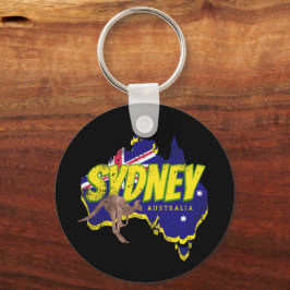 Sydney Australia Retro Kangaroo och Flagga Vintage Nyckelring
