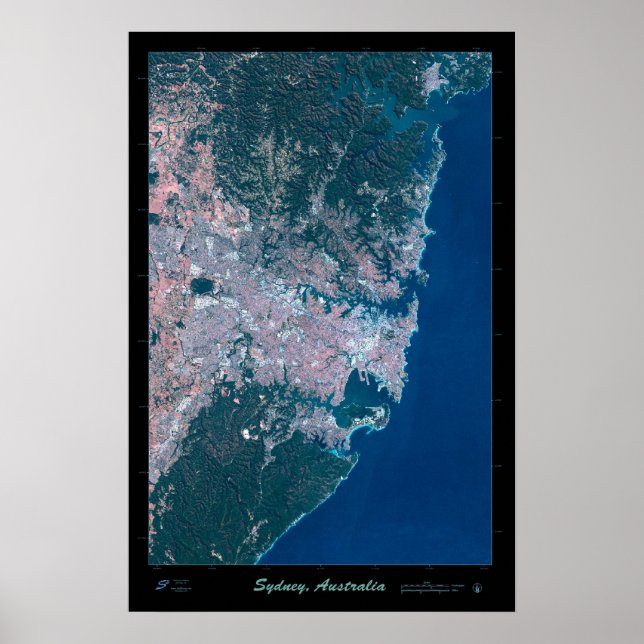 Sydney Australia satellit poster fototryck karta (Framsidan)