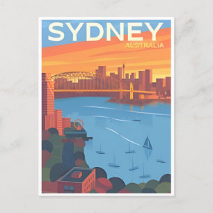 Sydney Australia Travel Art Vintage Vykort