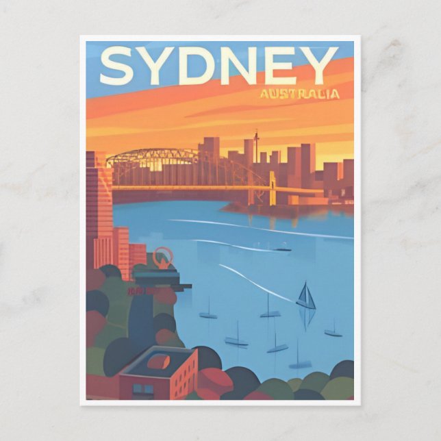 Sydney Australia Travel Art Vintage Vykort (Framsida)