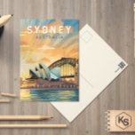 Sydney Australia Travel Art Vintage Vykort<br><div class="desc">Sydney-retro-vektorresedesign. Sydney,  huvudstad i New South Wales och en av Australiens största städer,  är bäst känd för sitt säte Sydney Opera House,  med en speciell segelliknande utformning.</div>