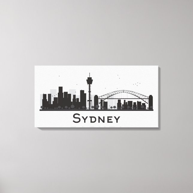 Sydney, Australien | Black & White City Skyline Canvastryck (Framsida)