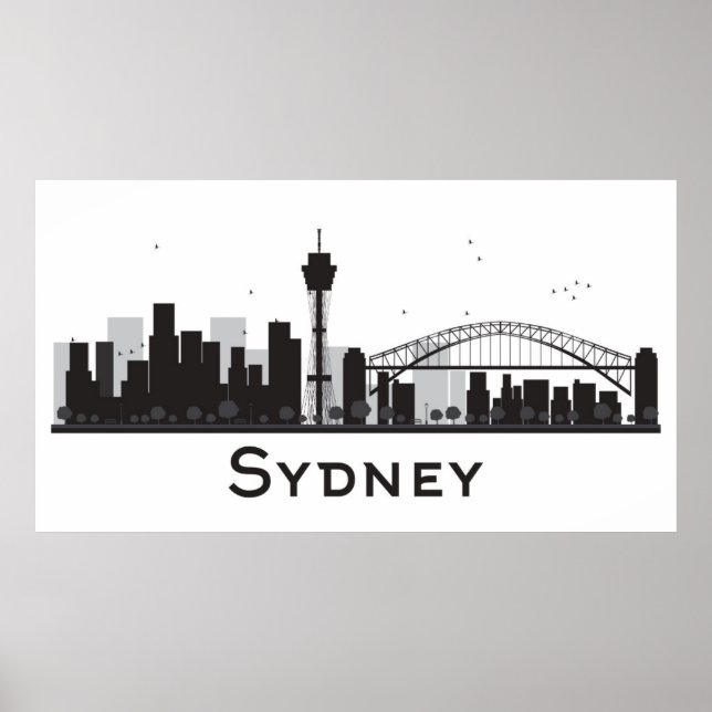 Sydney, Australien | Black & White City Skyline Poster (Framsidan)