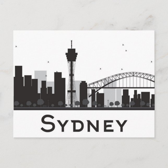Sydney, Australien | Black & White City Skyline Vykort (Framsida)