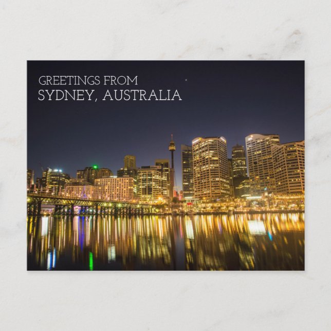 Sydney Australien Darling Harbor Nattetid Vykort (Framsida)