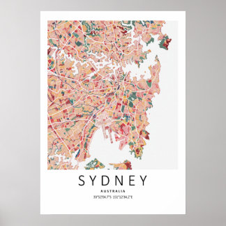 Sydney Australien Kartaffisch | Modern Stadsväggko Poster