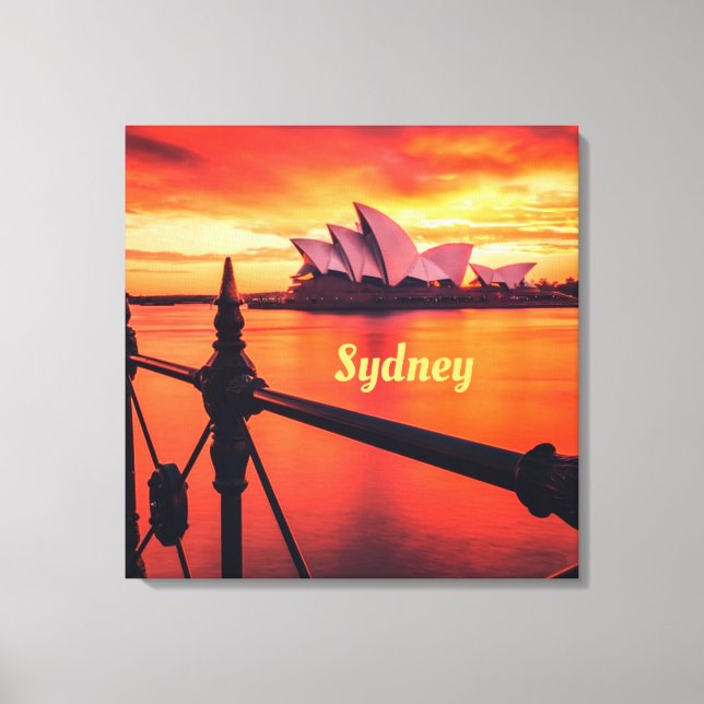 Sydney Australien Opera House Orange Himlar Canvastryck (Framsida)