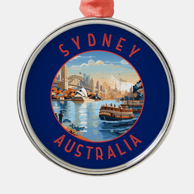 Sydney Australien Retro Distress Circle Julgransprydnad Metall (Framsidan)