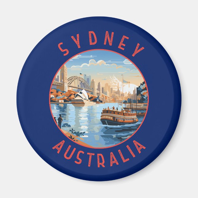 Sydney Australien Retro Distress Circle Magnet (Framsidan)