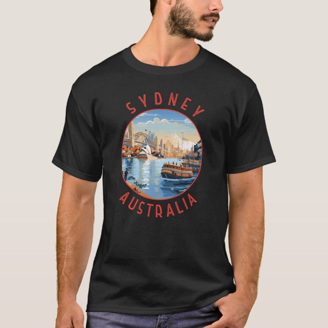 Sydney Australien Retro Distress Circle T Shirt (Framsida)