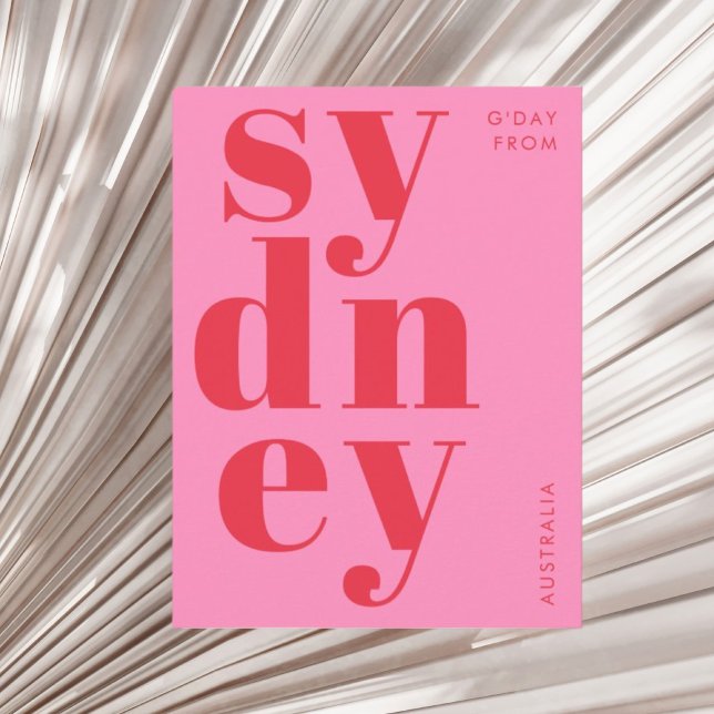 Sydney Australien röd rosa typografi vykort (Skapare uppladdad)