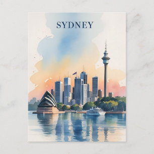 Sydney Australien Siluett akvarell Resa Vykort
