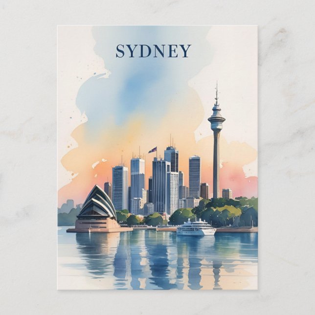 Sydney Australien Siluett akvarell Resa Vykort (Framsida)