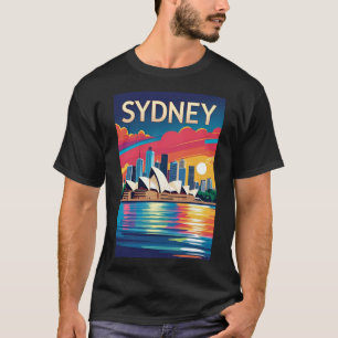 Sydney Australien Siluett Solnedgång Retro Resa T Shirt