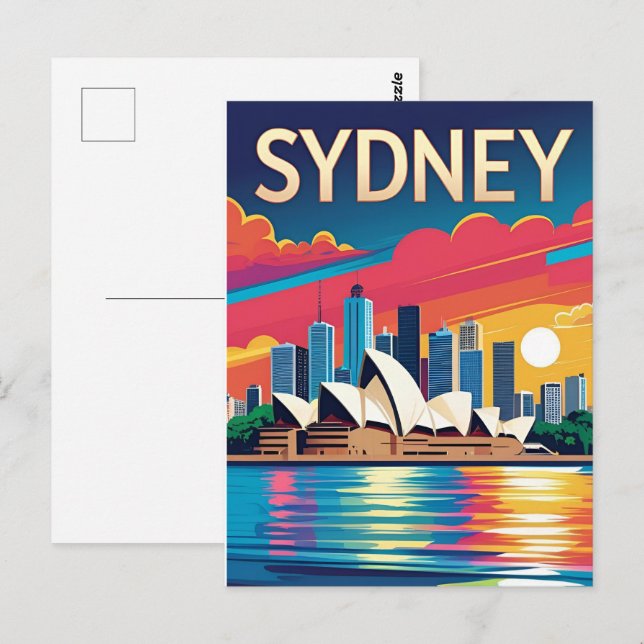 Sydney Australien Siluett Solnedgång Retro Resa Vykort (Fram/baksida)