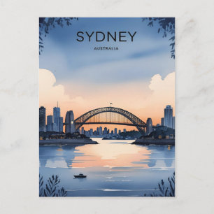 Sydney Australien Siluett Solnedgång Retro Resa Vykort