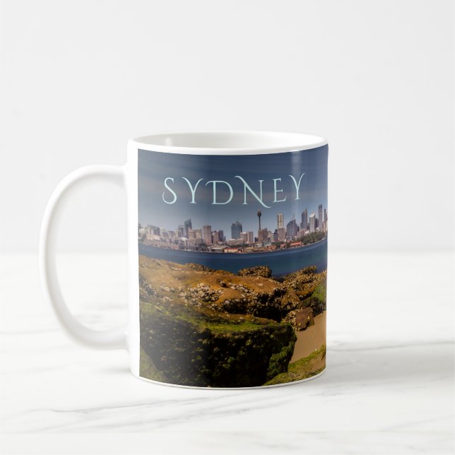 Sydney Australien Skyline från Bradleys Head Kaffemugg (Vänster)