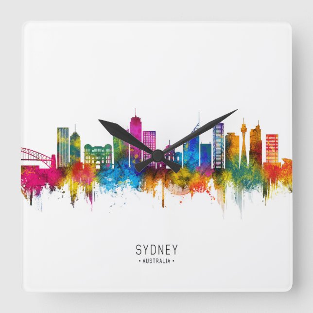 Sydney Australien Skyline Fyrkantig Klocka (Framsida)