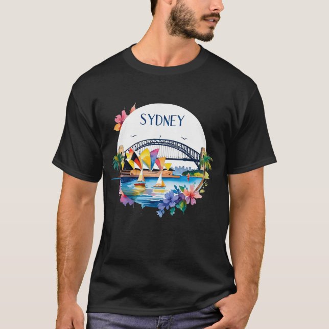 Sydney Australien Skyline Sunset Retro Travel T Shirt (Framsida)