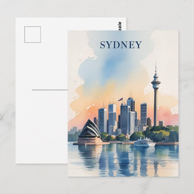 Sydney Australien Skyline vattencolor Travel Vykort (Fram/baksida)